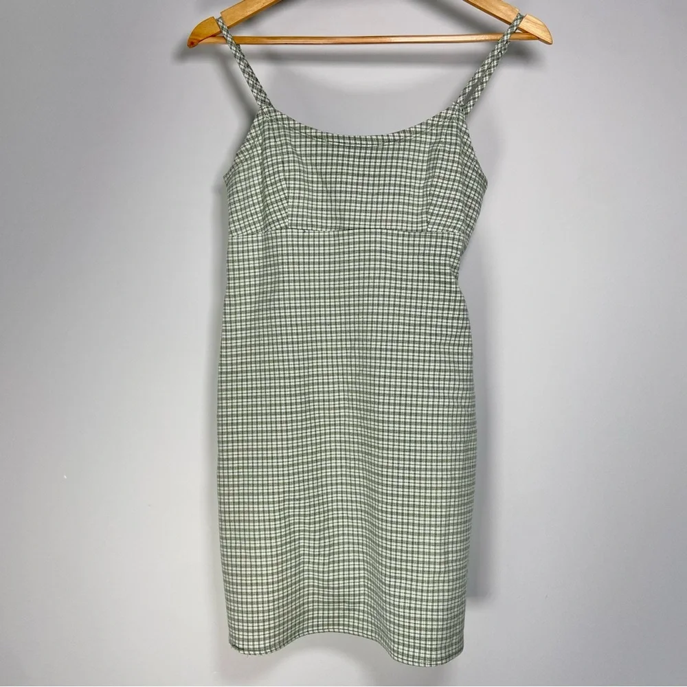John Galt Plaid Shift Dress Mini White Gingham Preppy Pistachio Green Picnic - Picture 1 of 12